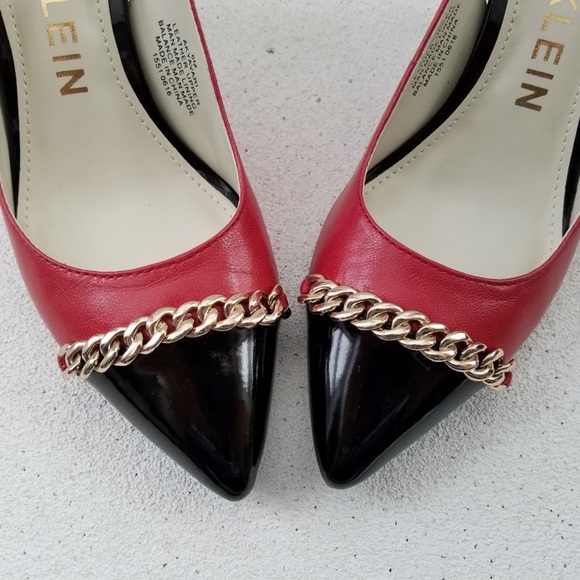 ANNE KLEIN Red & Black Sling Pumps, 3” heels - Picture 4 of 6